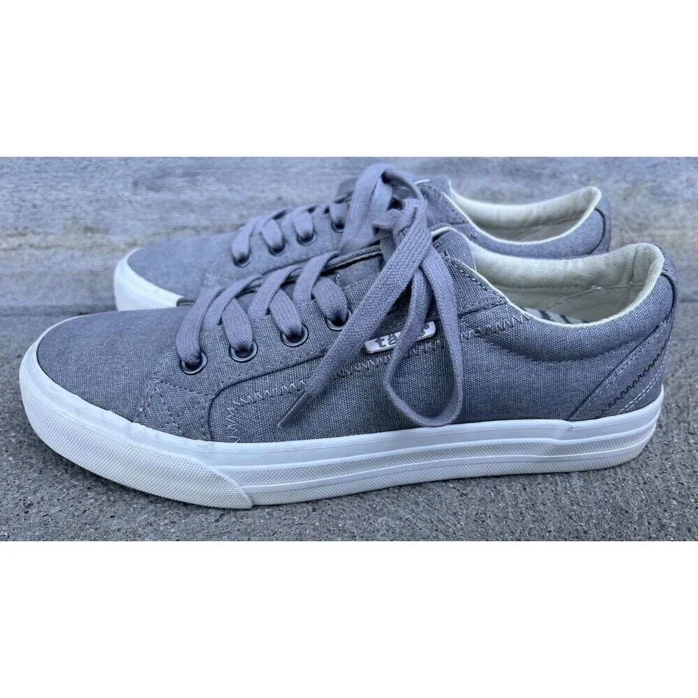 Taos Plim Soul Women's 7.5 Gray Canvas Lace-Up Sneakers